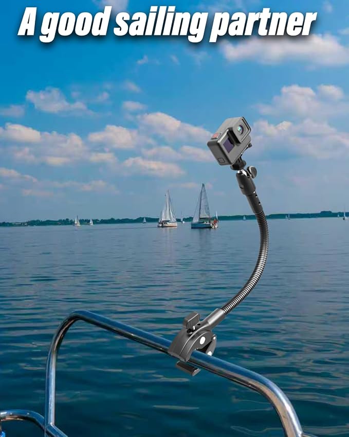 Charchendo Metal Gooseneck Clamp Camera Mount for Sailing with 1/4“ 3/8" 5/8" Screw, Cameras Large Tube Mount for GoPro, Compatible with GoPro Hero 13/Logitech Webcam/Insta 360/Field Monitor - Image 7