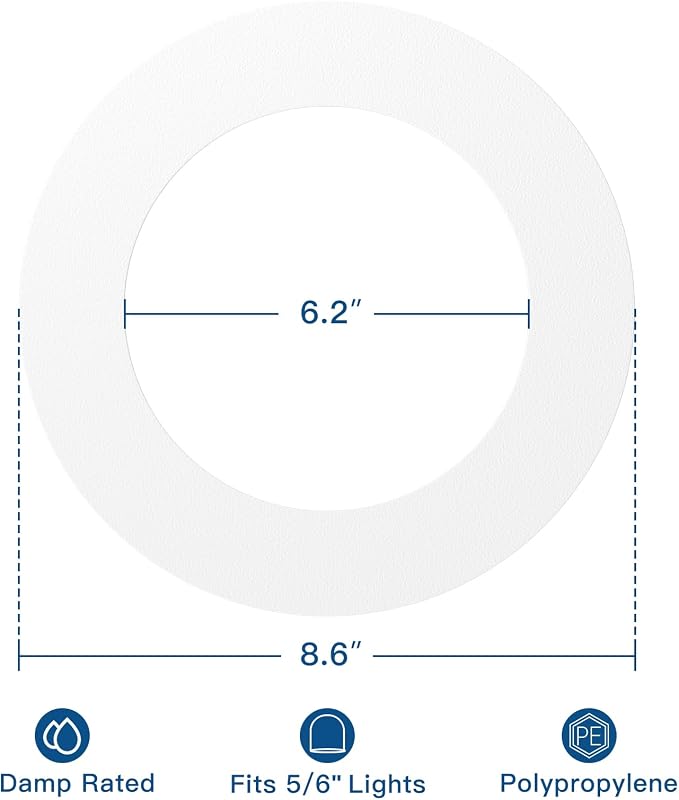 Amico Goof Rings for 6 Inch Recessed Lights, 36 Pack, White | Can Light Trim Ring Cover, Outer Diameter 8.6-inch, Inner Diameter 6.2-inch, Durable Plastic Design - Image 2