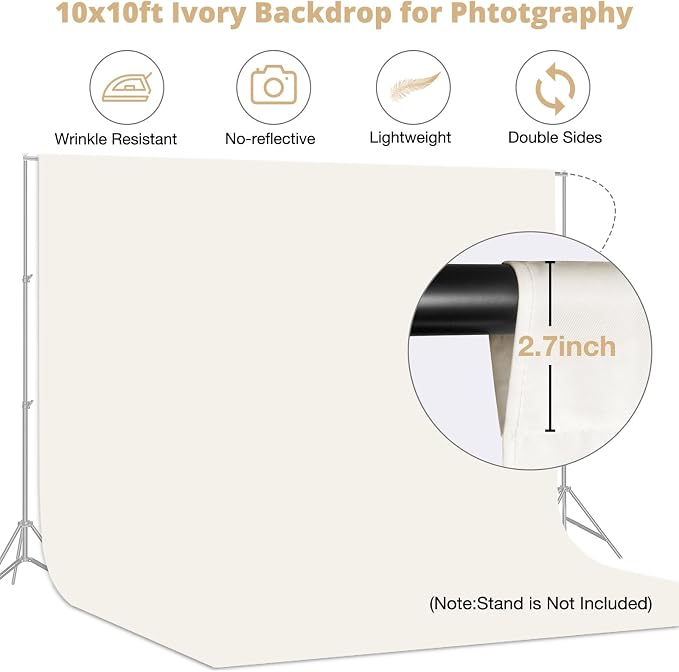 Aimosen 10x10 FT Ivory Backdrop Background for Photography Large Photo Backdrop Curtain Drapes, High Density Ivory Screen Backdrops for Portrait Photoshoot Booth Video Studio - Image 5