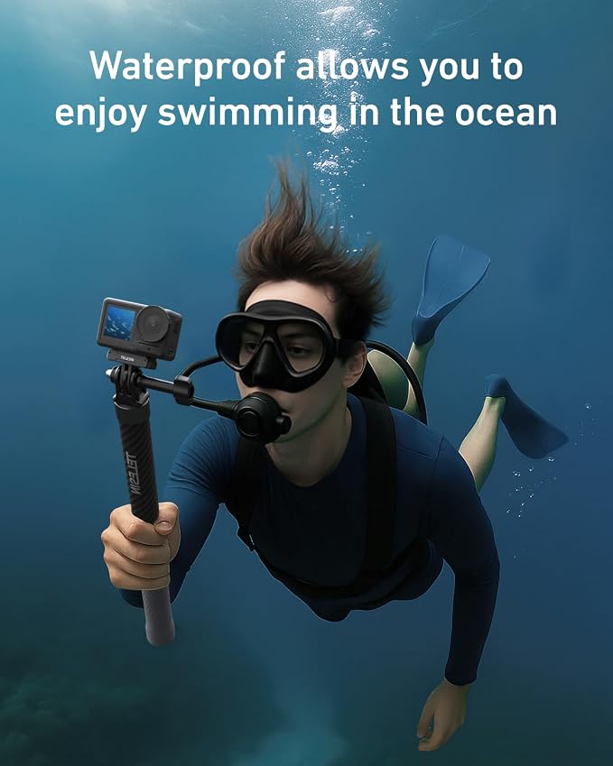 TELESIN 120cm/47.2in Invisible Selfie Stick for GoPro DJI Insta360 | Carbon Fiber Waterproof Long Pole for DJI Osmo Nano Action 6 5 Pro 4 Pocket 4 3 GoPro 13-5 Insta360 Luna Ultra X5 Xtra Muse - Image 7