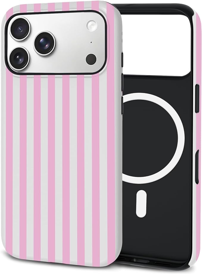 TPU Phone Case for iPhone 17 Pro Max, MagSafe Wireless Charging Compatible, Shockproof Slim Fit Protective Cover with Anti-Yellowing & Raised Camera Protection (pink stripe, iPhone 17 Pro Max(6.9")) by Unknown