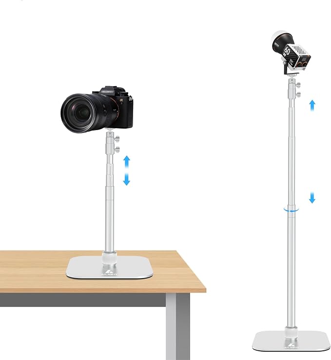 Ailight TS50 Camera Stand, 12.6 to 53.1 in Height, Universal 1/4" to 3/8" Screw Adapter with Swivel 360° Panoramic Ball Head, Light Stand Desk and Floor Mount for DSLR Cameras, Photograph Lights by Ailight