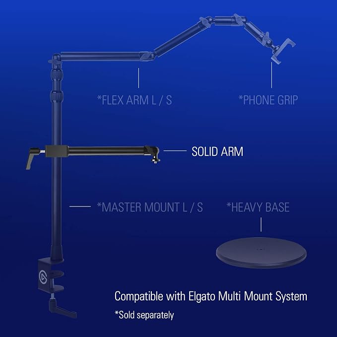 Elgato Solid Arm, Holding Arm with Padded Clamp | Clamps horizontally onto Master Mount, Ball head with 1/4-inch screw, Steel and hard composite build - Image 3