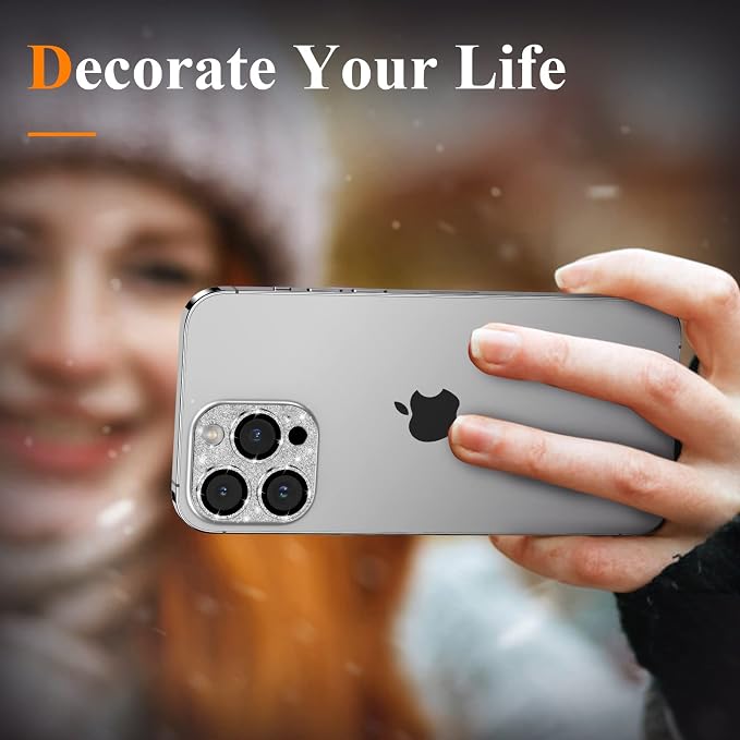 YWXTW for iPhone 13 Pro/iPhone 13 Pro Max Camera Lens Protector, [4TH Gen New Bling Design] Glitter Shiny Diamond Metal Ring Tempered Glass Back Camera Screen Protector Lens Cover - Image 6