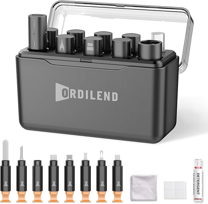 iPhone Cleaning Kit for Charging Port Cleaner, Cleaner Kit for AirPod Phone | Multi-Tool, iPhone Cleaner, Repair Lightning Cable USB C Speaker Charger iPad Connector, Compact Portable, with Storage Case by Ordilend
