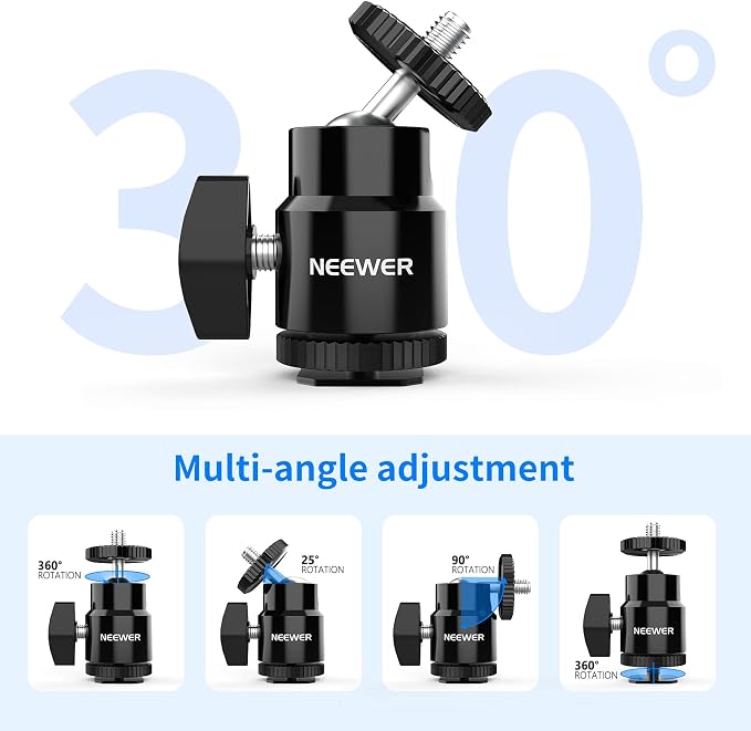 Neewer Mini Ball Head with Cold Shoe & 1/4” Screw, 2 Pack, 360° Swivel 90° Tilt Ballhead Camera Mount Hot Shoe Adapter for Camera, Camcorder, Smartphone, LED Video Light, Microphone, Ring Light, ST17 - Image 4
