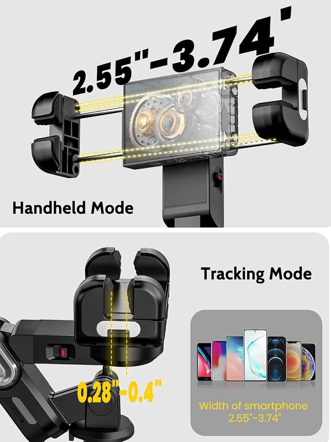 AOCHUAN 59'' Face Tracking Tripod, Phone Gimbal with RGB Light(M2PRO Black) | Selfie Stick for iPhone, Phone Tripod with Light, Content Creator Essentials for Video Recording, Tiktok, and Live Streaming - Image 2