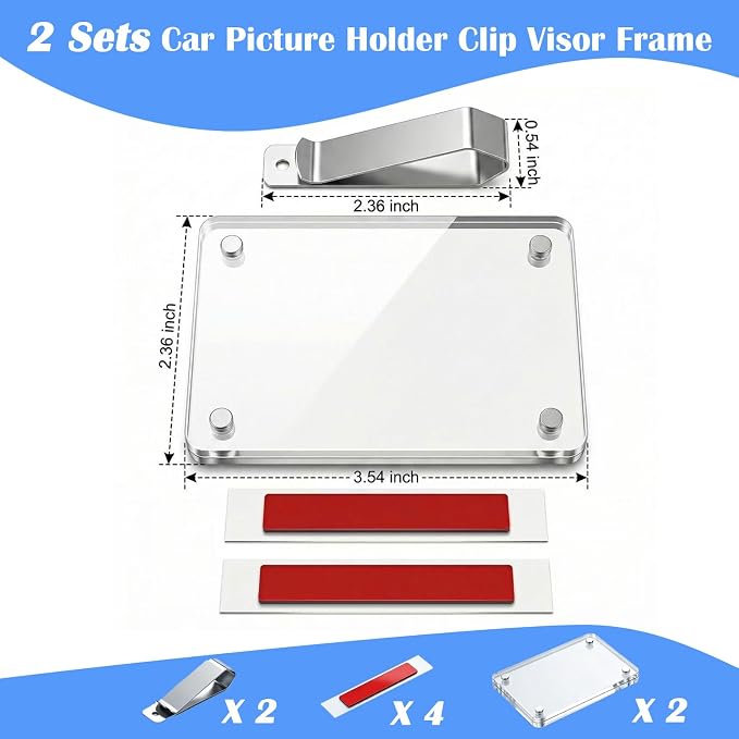 2 Pack Magnetic Car Visor Photo Holder, 2.36 x 3.54 inch Rectangular Clear Acrylic Car Picture Frame Clip for Sun Visor, Personalized Vehicle Photo Display for Family, Pets - Image 2