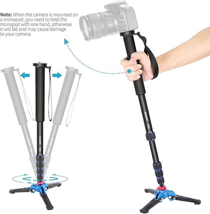 NEEWER Extendable Camera Monopod with Detachable and Foldable Stand Base | Aluminium Alloy, Height 52-168 cm, Compatible with Nikon Sony DSLR; Maximum Load of 5 Kg - Image 3