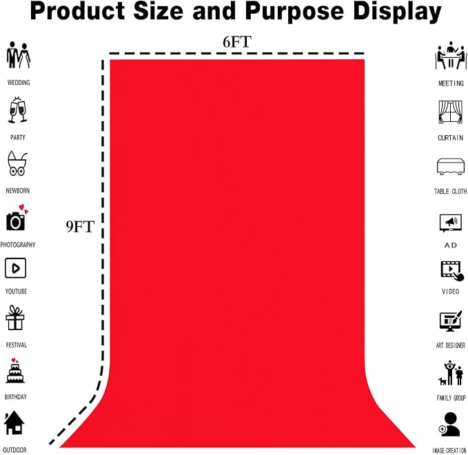 Red Photography Backdrop for Photoshoot, Fabric 6x9ft | Polyester Studio Photo Backgrounds, Non Reflective, Easy to Hang, for Portrait Shoot, Product, Party Decor, Video Creation - Image 3