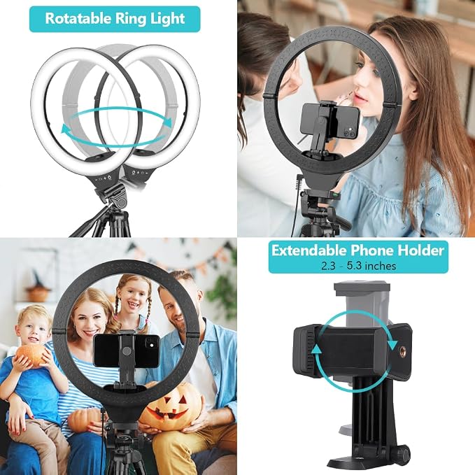 Sensyne 14" Ring Light with Tripod Stand, LED Circle Light with Phone Holder, for Photo Selfie, Video Recording, Zoom Meeting - Image 4