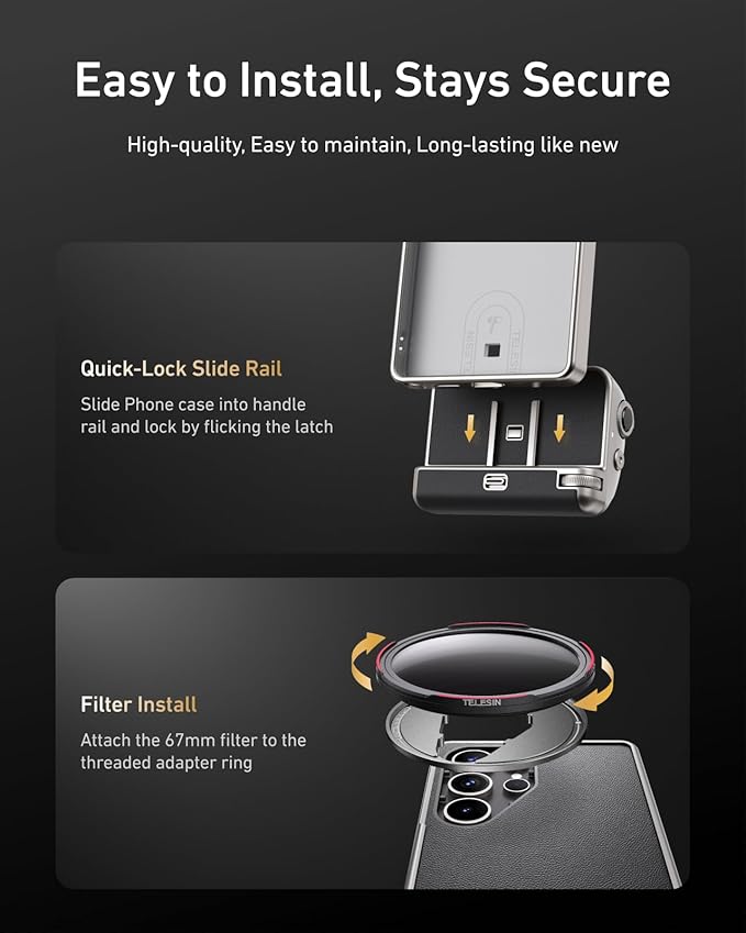TELESIN Fun Shot Mastergrip Phone Camera Grip Photography Kit (Grip + Phone Case + 67mm CPL Filter Lens) for Samsung Galaxy S25 Ultra, Comfort Ergonomic Professional Master Handle Holder - Image 6