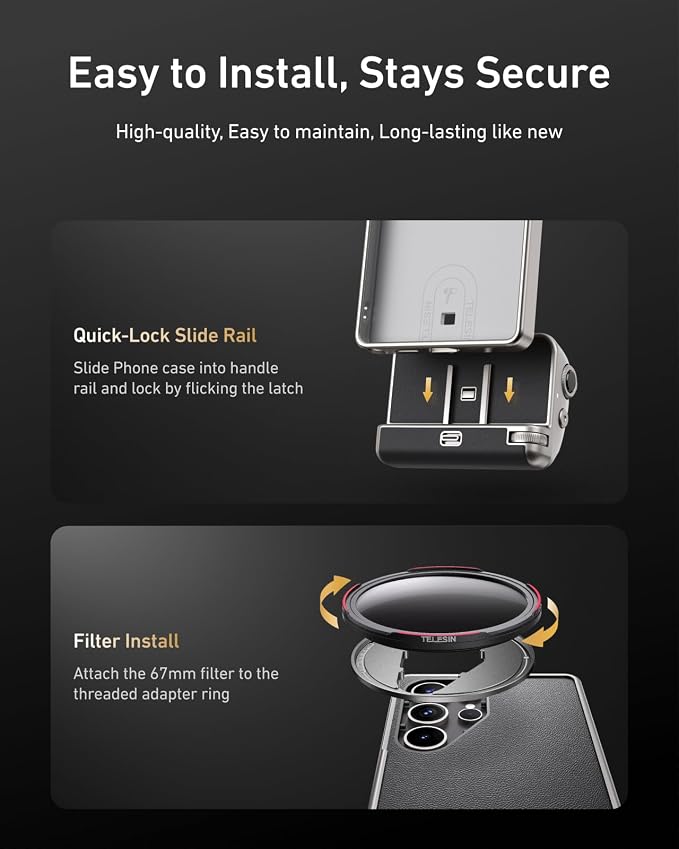 TELESIN Fun Shot Mastergrip Phone Camera Grip Photography Kit (Grip + Phone Case + 67mm VND Lens+67mm CPL Filter Lens) for Samsung Galaxy S25 Ultra, Comfort Ergonomic Professional Master Handle Holder - Image 6