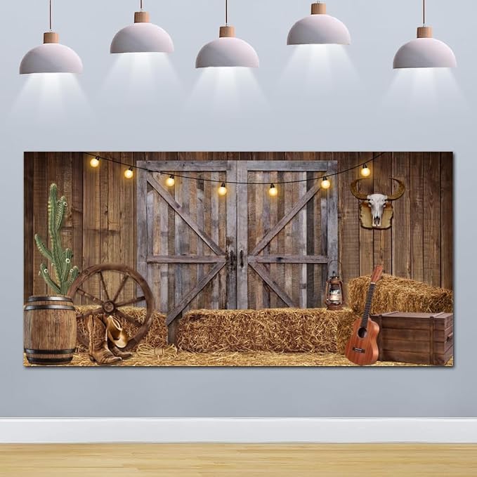 Western Cowboy Backdrop 20x10ft Western Party Decorations Wild West Saloon Rodeo Barn Photography Background Cowboy Theme Birthday Party Decor Banner Photoshoot Supplies - Image 3