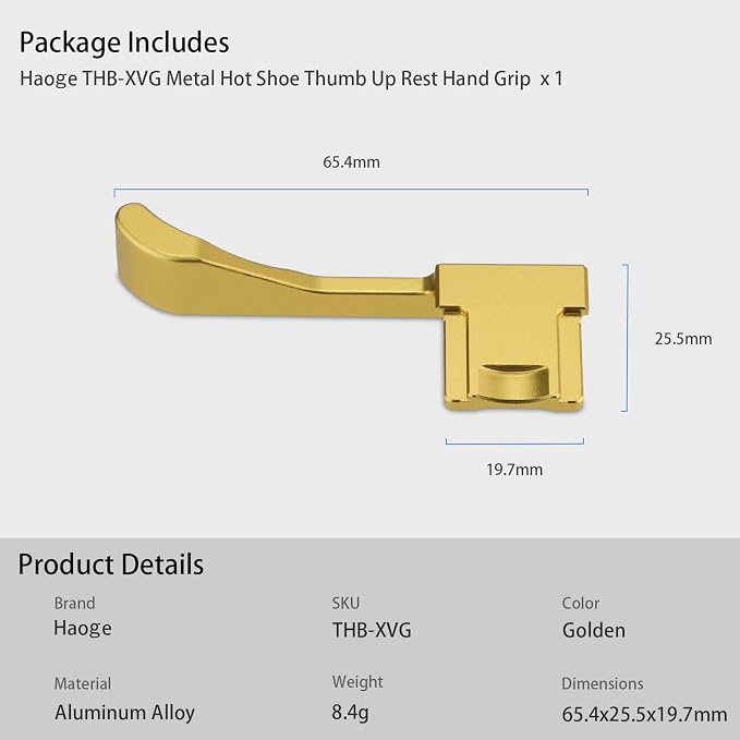 Haoge THB-XVG Metal Thumb Up Rest Hand Grip for Fujifilm X100VI Fujinon X100V Camera Accessories Gold Hot Shoe Thumb Up - Image 9