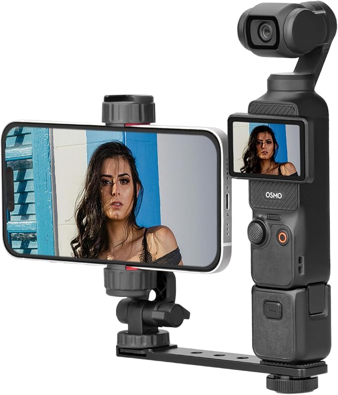 BRDRC Pocket 3 4 Phone Holder Mount, Metal Expansion Adapter Phone Clip with 1/4” Screw and Cold Shoe for DJI Osmo Pocket 3 4 Creator Combo Accessories - Can be Used with Tripod Selfie Stick by BRDRC