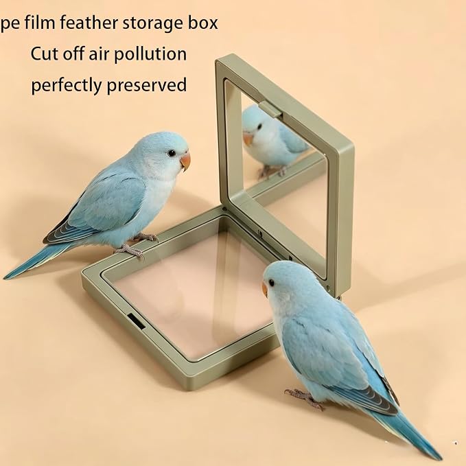 Pet Bird Feather Storage Box Small Compact Bird Display Box Parrot Colorful Feather Permanent PE Film Container HD Transparent Blocking Air Anti-Pollution (Green 2 Pack) - Image 7