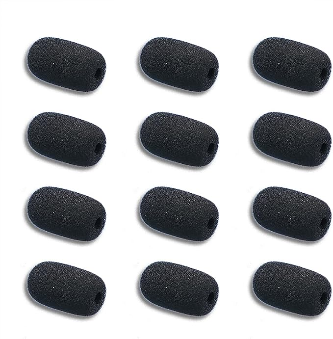 12 Pieces Foam Windscreen for Headset Microphone, 0.2" Diameter Microphone Pop Filter Windscreen Mic Cover High Density Mini Foam Cover Shield Protection Foam Replacement for Headset Mic(Black) by Kicada