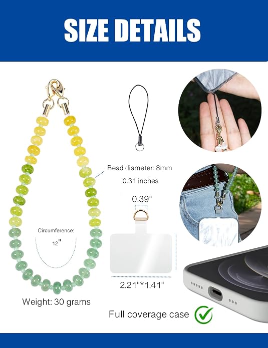 CH.yishi Crystal Beaded Phone Charm Wrist Strap Camera Lanyard | Handmade Cell Phone Chain,with Tether Tab,Keychain Bag Wallet Natural Stone Charm,Headphone Gemstone Decor,Camera Wrist Strap - Image 3