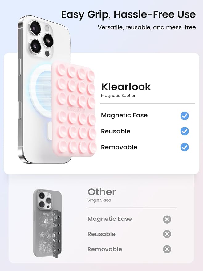 Klearlook Magnetic Suction Phone Mount for MagSafe Case, Light Pink | Silicone Sticky Phone Grip Holder for iPhone 16/15/14/13/12 Series, Removable Hands-Free Video/Selfie, Women Teen Gift - Image 3