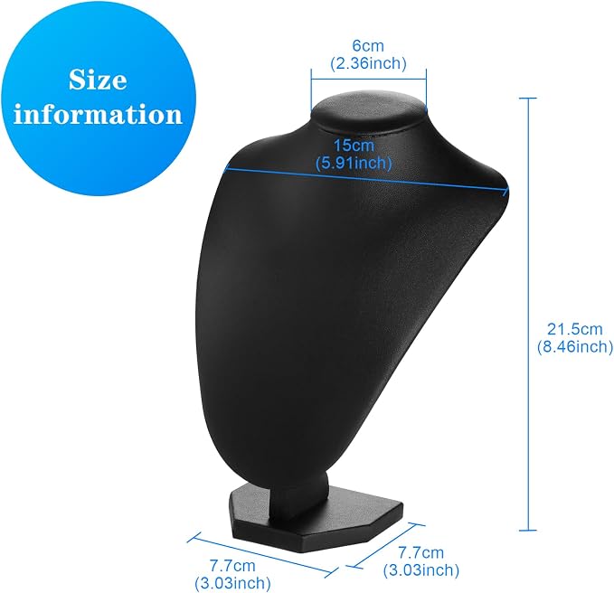 TENINYU Professional 3D Necklace Display Stand, Leatherette Jewelry Bust Holder, 8.5 Inch Chain Organizer Tower for Home Display (Black Leatherette) - Image 6