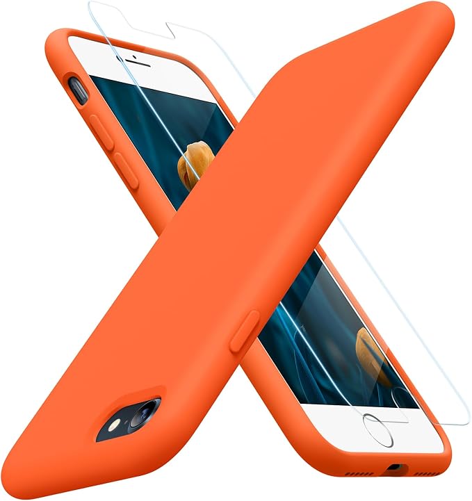 Miracase Silicone for iPhone SE 2022/SE 2020/7/8 Case,Amber Orange | Ultra Slim Cover with Screen Protector, Soft Microfiber Lining, Multi-Color Premium Silicone Shockproof Phone Case by Miracase
