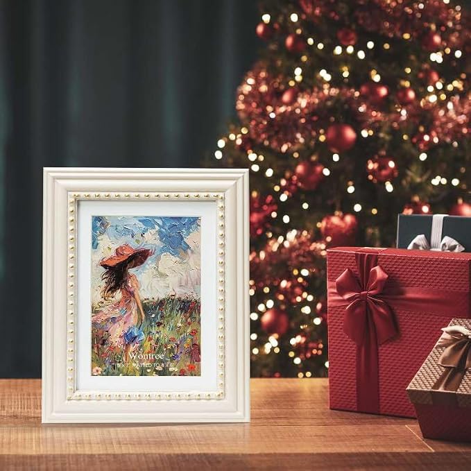 4x6 Picture Frame in Beige with Classic Gold Beaded Border, Solid Wood with Real Glass, Vertical and Horizontal Desk Tabletop or Wall Hanging - Image 9