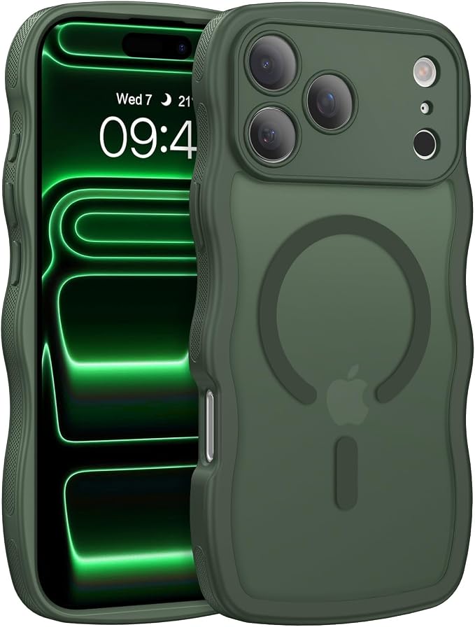 BENTOBEN Magnetic for iPhone 17 Pro Max Case, Cute Wavy [Full Camera Protection][Compatible with MagSafe] Matte Anti-Slip Bumper Women Girls Boys Protective Cover for 17 ProMax 6.9", Deep Green - Image 9