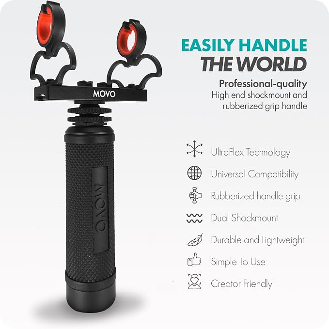 Movo SM6H Ultraflex Premium Shockmount for Shotgun Microphones with Grip Handle – Compatible with Rode NTG Series, Sennheiser MKE600, Audio-Technica AT875R, and More - Image 2