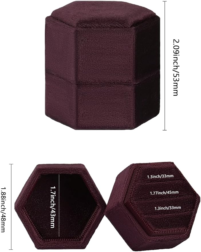 MFXIP Velvet 3 Slots Jewelry Ring Box Engagement Wedding Box Keepsake Box Bridal Photo Ring Triple Slots Hexagon - Image 2