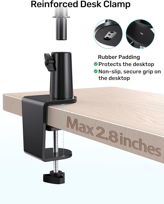 19-in Gooseneck Mic Stand with Desk Clamp, 3/8 & 1/4 Adapters, 360° Swivel | Upgraded Clamp, Heavy Duty & Flexible Arm for Podium, Pulpit, Lecture, Podcast, Sturdy Clamp, Universal Fit for Most Mics - Image 4