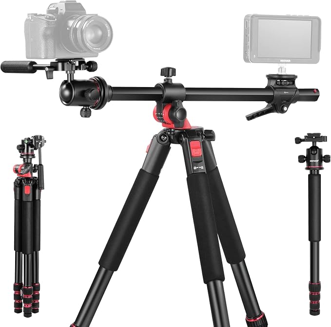 NEEWER 73.6" Horizontal Tripod with Multi Angle Center Column, Ball Head & Central Axis Platform, Heavy Duty Aluminum Camera Tripod Monopod 360° Pan 180° Tilt for Overhead/Macro Shots, Max Load 22lb by Neewer