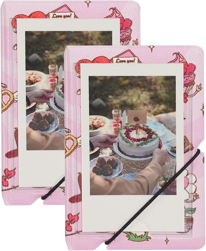 2x3 Instax Mini Photo Album, 28 Pockets. Cartoon Valentine, 2PK | Portable Wallet Size Album Stores 2x3 inch Instant Photos. Fits Polaroid, Instax Mini, Kodak Mini Prints and Zink. by GoldbarleyDesign