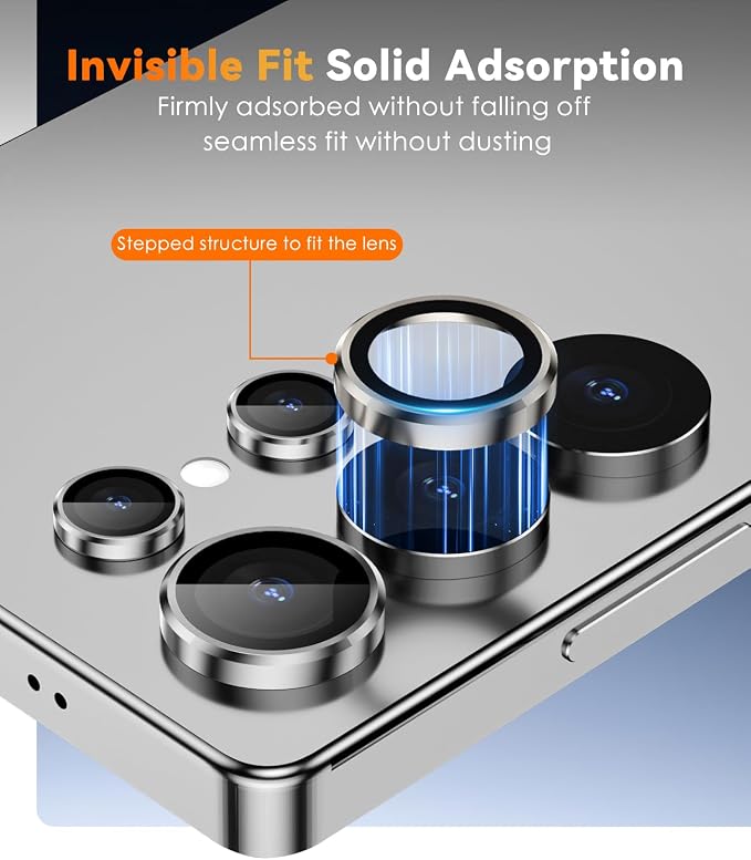 CloudValley for Samsung Galaxy S25 Ultra Camera Lens Protector | 9H Tempered Glass + Aluminum Alloy Individual Lens Protective, [1 Second Installaion] Ultra-HD Glass Cover,Titanium Silver - Image 6