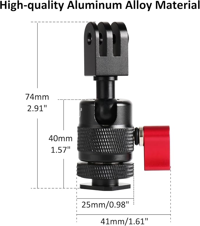 HSU Cold Shoe Mount Adapter with 1/4”-20 Screw Hole | Aluminum 360° Rotation Camera Tripod Mount for GoPro Hero 13/12/11/10/9/Osmo Action, Tripod Selfie Stick, DSLR Camera Flash - Image 5
