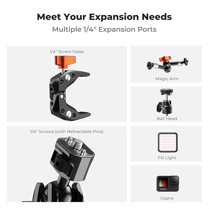 K&F CONCEPT Double Super Clamp Camera Mount with 1/4" Threads Metal Clamp | for Chair, Pole, Tripod, Desk, Flag, Umbrella, Motorcycle Mount, MS25 - Image 5
