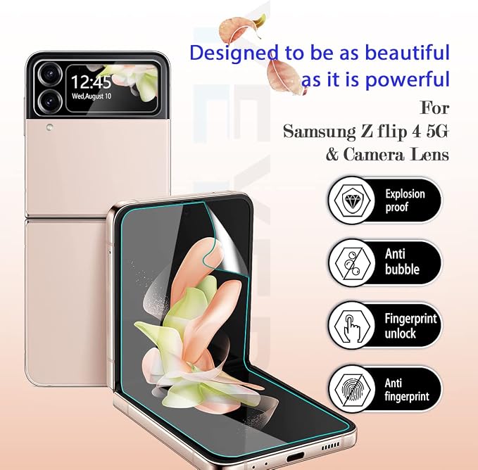 Galaxy Z Flip 4 5G Screen Protector + Camera Lens Protectors, [2+2 Pack] Full Coverage Screen Protector for Galaxy Z Flip 4 [Case-Friendly][Anti-Shatter][3D Glass] - Image 2