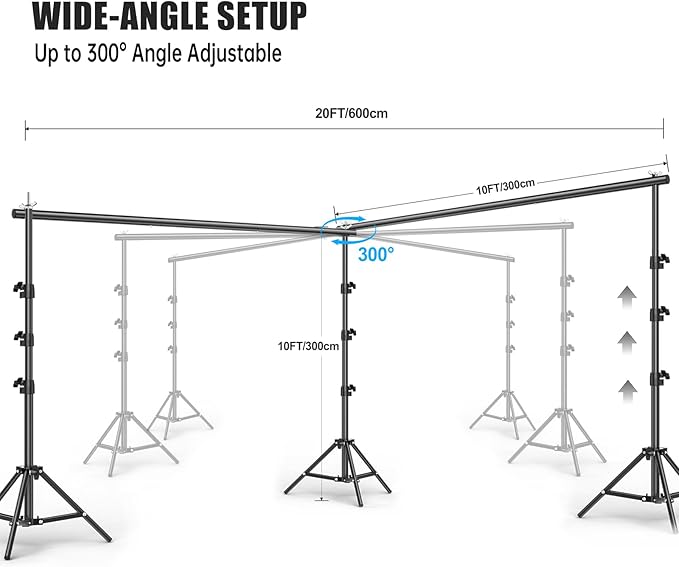 10x20FT Backdrop Support Stand for Photography，Adjustable Width & Length Backdrop Stand Background Support System Kit for Photo Video Studio Shooting, Party, Outdoor, Wedding - Image 2