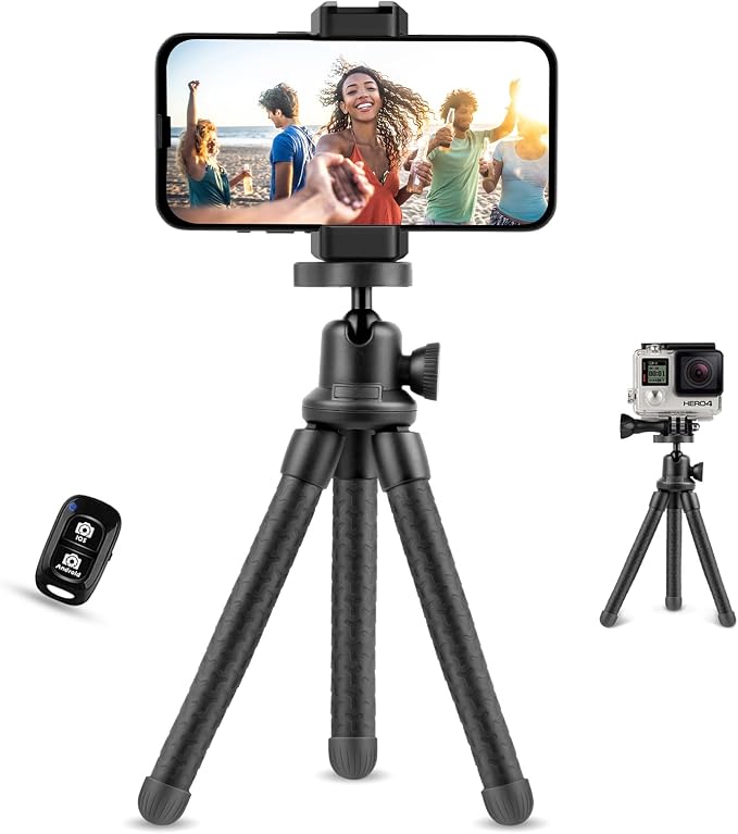 UBeesize Phone Tripod, UBeesize 12 Inch Flexible Cell Phone Tripod Stand Holder with Wireless Remote Shutter & Universal Phone Mount, Compatible with Smartphone/DSLR/GoPro Camera by UBeesize