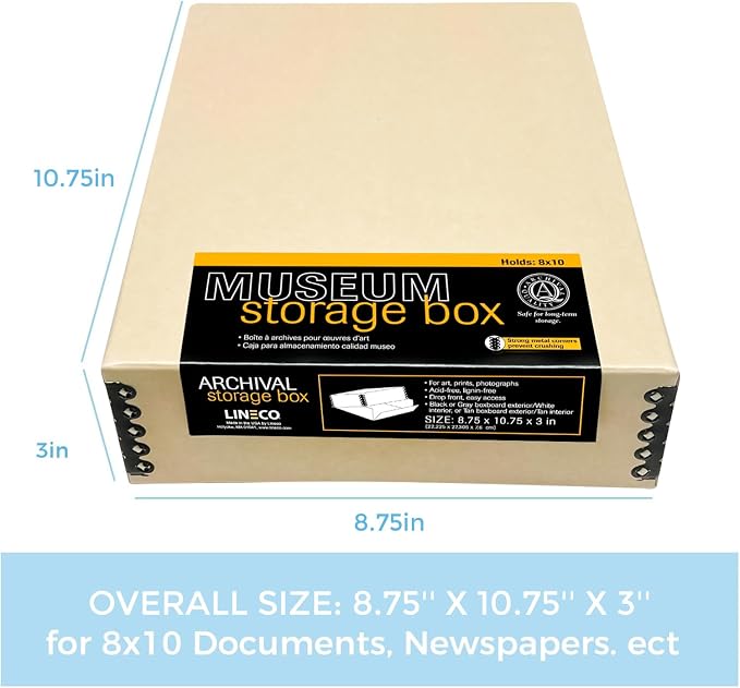 Lineco Drop Front Archival Storage Box, 8.75x10.75x3 in, Tan, 2 Pack | Acid-Free with Metal Edge, Preserves Picture Longevity, Organize Photos, Newspapers, Prints, Documents, Crafts, DIY - Image 2