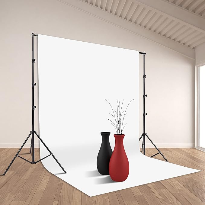 Photo Background Support System with 8.5 x 10ft Backdrop Stand Kit, 100% White Cotton Muslin Backdrop,Clamp, Carry Bag for Photography Video Studio - Image 7