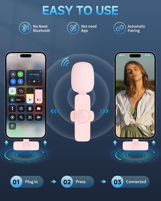 Professional Wireless Mini Microphone for iPhone 17/16/15, Android Phone, Cordless Omnidirectional Lavalier Lapel Mic, Plug-Play Lavalier Mic for TikTok, YouTube & Interviews - Image 3