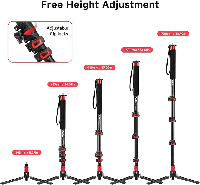 Avella A324D Aluminum Camera Monopod, 67 Inch | Professional, Telescopic Video Monopods, Base Tripod, For Canon Nikon Sony Olympus Panasonic DSLR Camera - Image 7