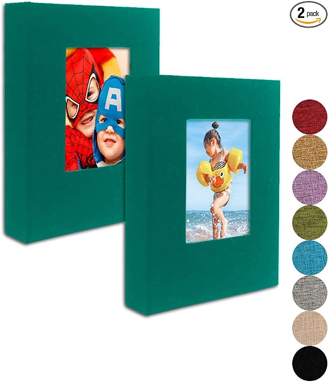 GPIRAL Small Photo Album 4x6 – Clear Pages, Linen Cover with Front Window, Pack of 2, Each Album Holds 52 Photos, Small Brag Book for 4x6 Photos, Dark Green by GPIRAL