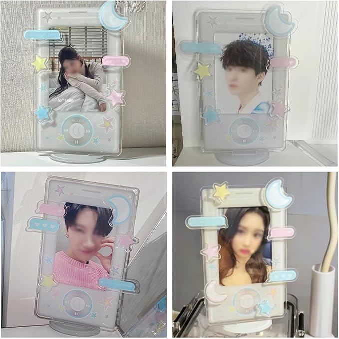 WAYUTO 2 Pack 3 Inch Acrylic Kpop Photocard Holder with Decorative Accessories Kpop Photocard Display Frame Kpop Photocard Stand Kpop Photocard Organizer for Tabletop Decor - Image 5