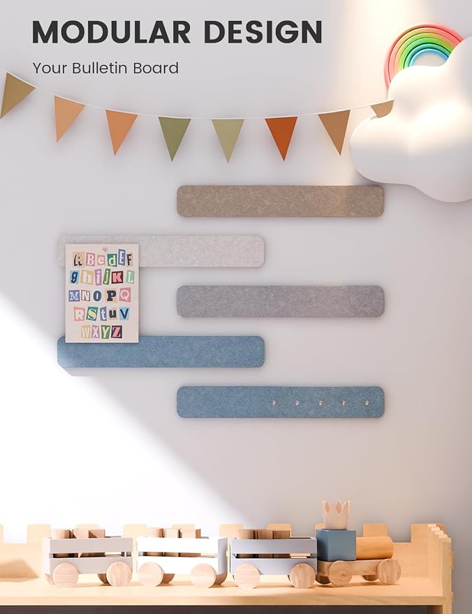 Fluxynara 13" x 2" Felt Wall Panels, Coastal | 5-Pack Includes 35 Push Pins and Adhesive Tabs for Photos, Notes and Decor in Bedroom Doors, Home Office or Studios - Image 5