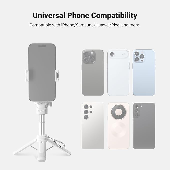 NEEWER Mini Tripod for Phone, Lightweight Foldable Small Selfie Stick Cell Phone Clamp Desk Stand with Remote & Cold Shoe Mounts Compatible with iPhone Android Samsung for Video Recording, PA986 White - Image 8