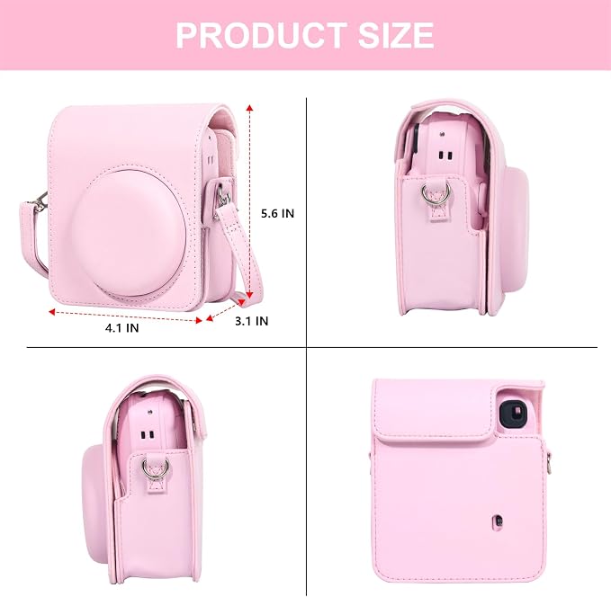 CAIYOULE Camera Case for Fujifilm Instax Mini 13 Instant Film Camera, Pink | Mini 13 Protective Camera Case, PU Leather Camera Crossbody Bag for Instax Mini 13, with Photo Album, Adjustable Strap - Image 3