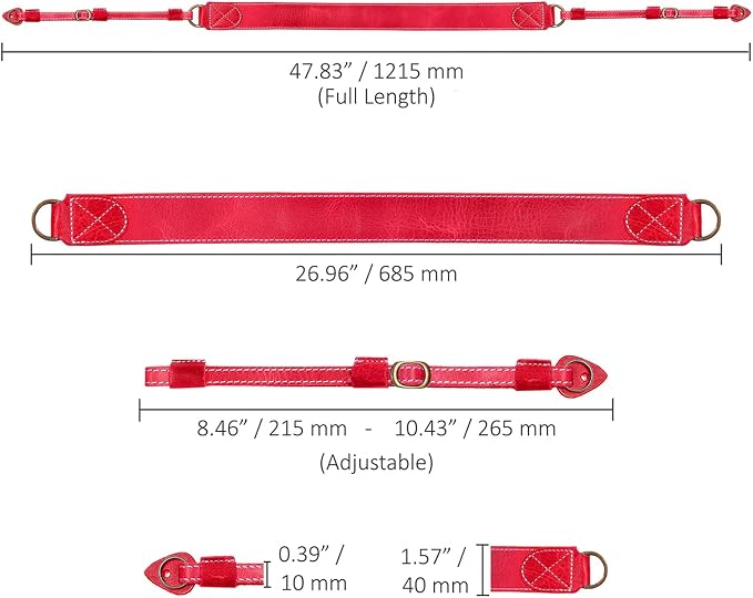 MegaGear SLR, DSLR Sierra Series Genuine Leather Camera Shoulder or Neck Strap,Red - Image 4