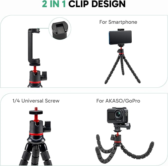 AKASO Flexible Selfie Stick Tripod for Action Camera Shooting Video Vlog | Compatible with AKASO EK7000/Brave 4/EK7000 Pro/Brave 7 LE/Brave 7/GoPro Hero 13/12/11/10/ 9/Max/DJI Osmo Action 5/4/3 - Image 2